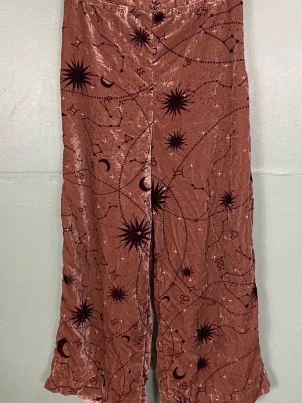 Anthropologie Embroidered Velvet Wide-Leg Pants Celestial Zodiac Brown Size 8 - Picture 6 of 13